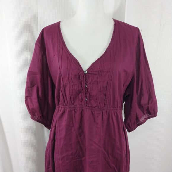 NWOT! OLD NAVY! BURGUNDY RED COTTON BOHO CHIC TIE BACK POUF SLEEVE DRESS! SZ XXL - Picture 3 of 11